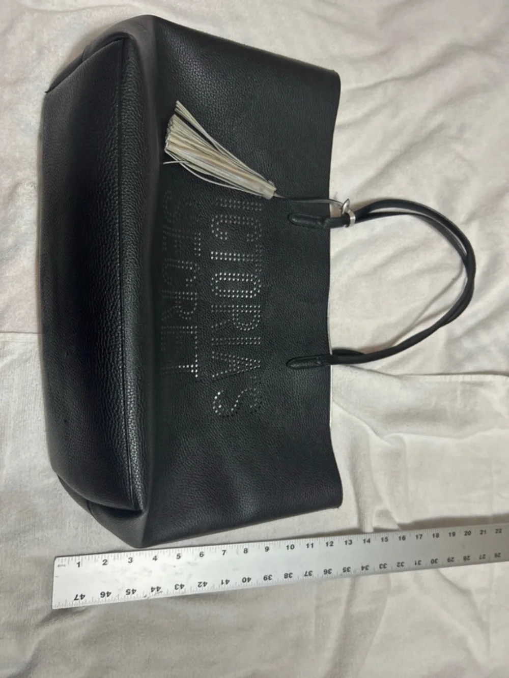 Victoria's Secret Black Leather Tote with Silver Tassel